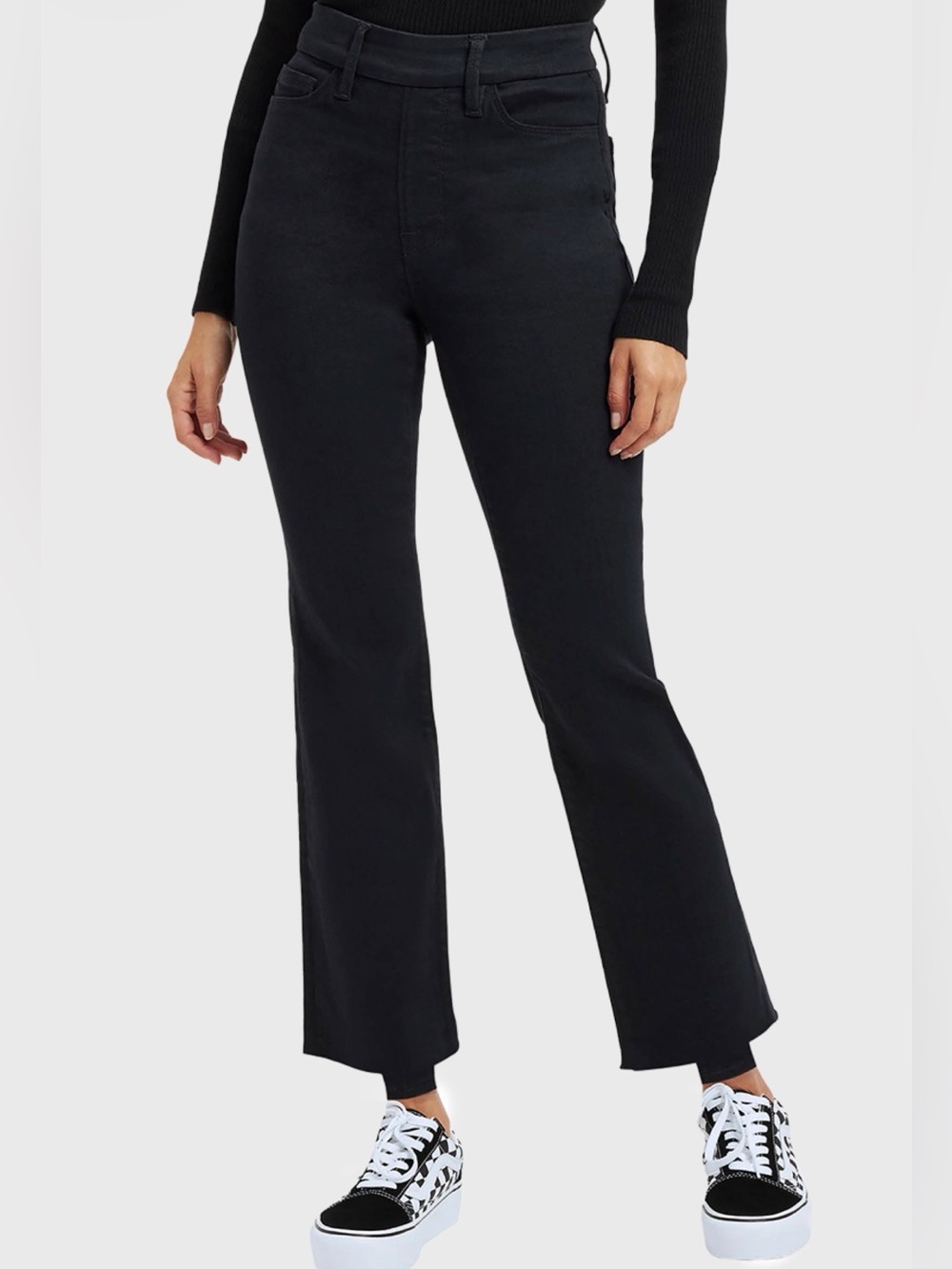 Good American Power Stretch Pull-On Straight Jeans Black High Rise Sculpting S